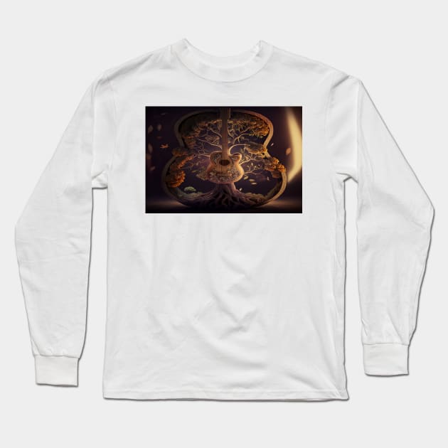 Acoustic Guitar Tree Of Life / Unwind Art Work Design Long Sleeve T-Shirt by Unwind-Art-Work